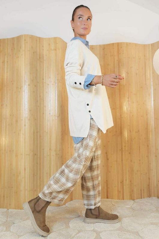 Elodie V Neck Button Knit Stone